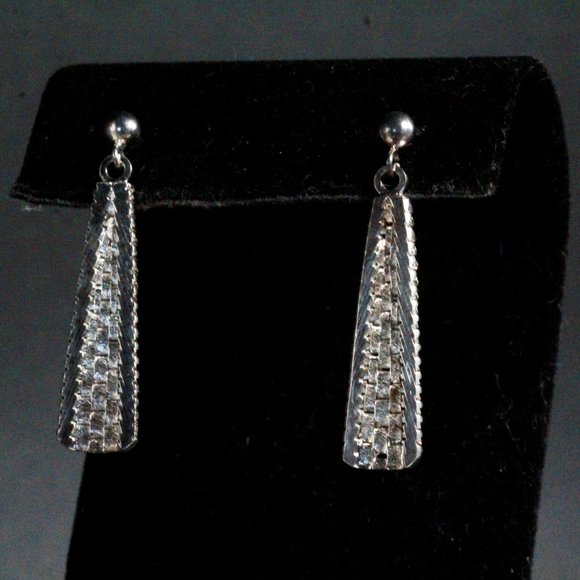 Sterling Silver Weave Woven Triangular Long Dangly Earrings - Picture 2 of 6